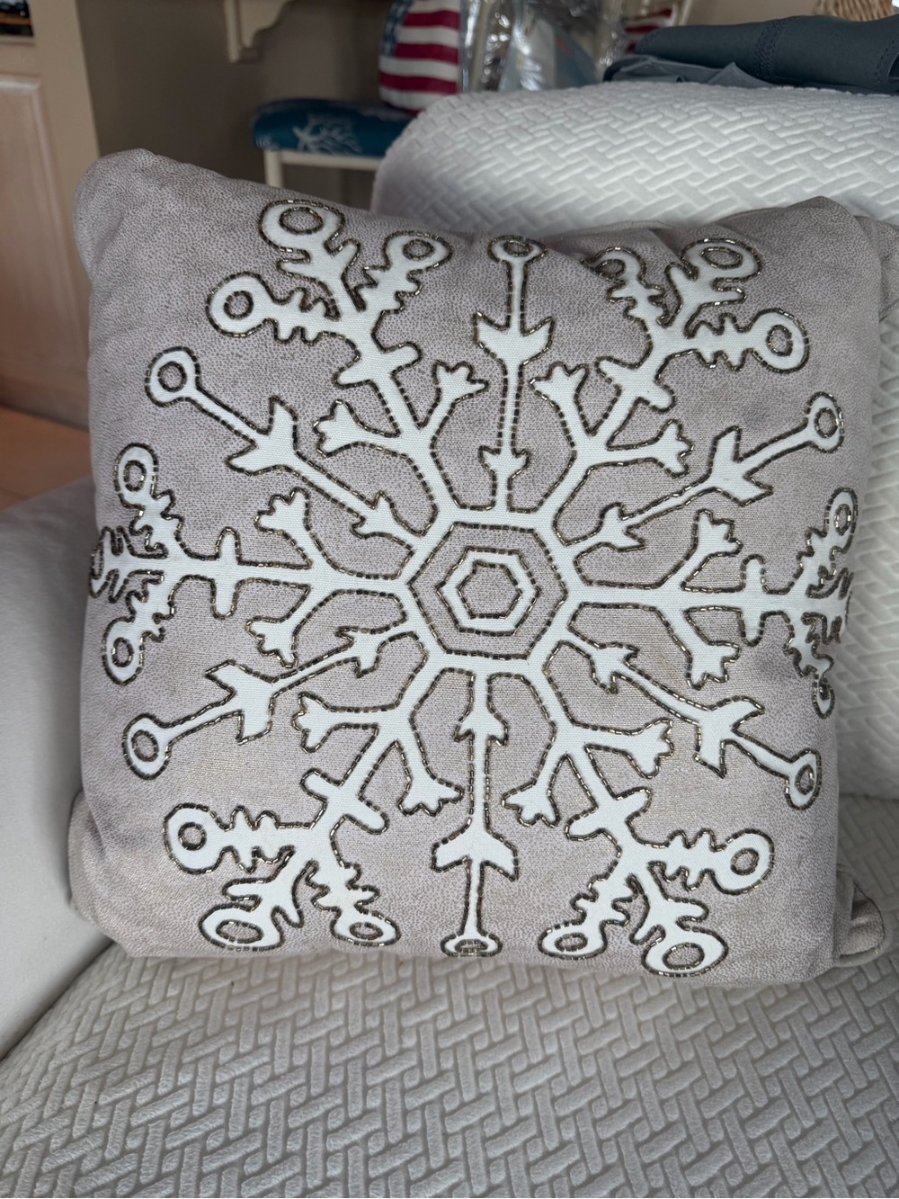 Holiday Snowflake Embroidered Decorative Pillow - Beige